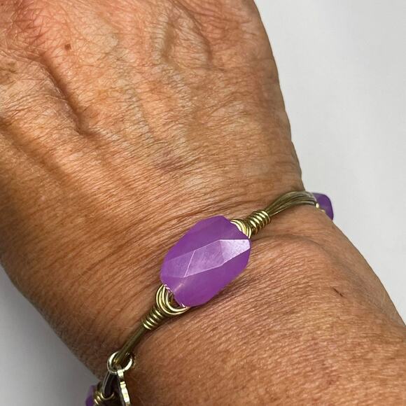 BOURBON & BOWETIES gold tone bracelet bangle violet faceted quartz signd jewelry - Picture 3 of 9